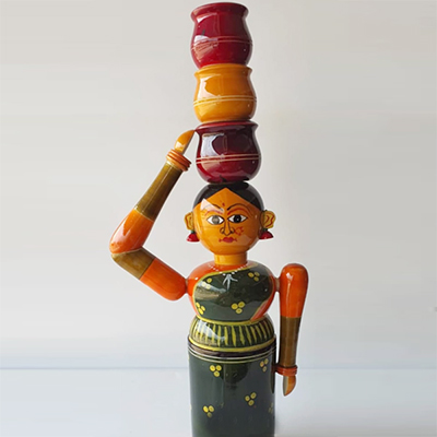 "Etikoppaka Wooden Woman with pots on head Code-A-43 - Click here to View more details about this Product